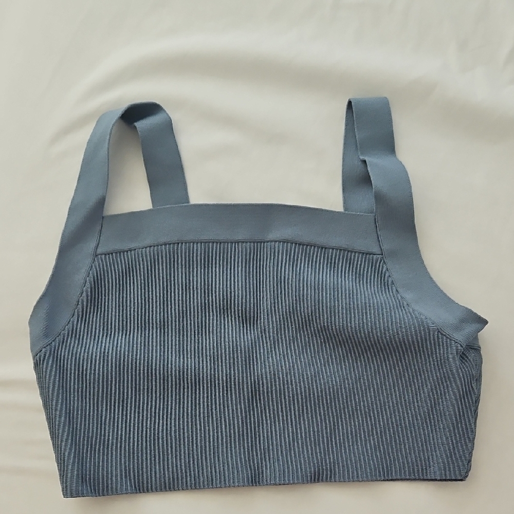 Aritzia Ribbed Square Neck Crop Tank - Slate Blue